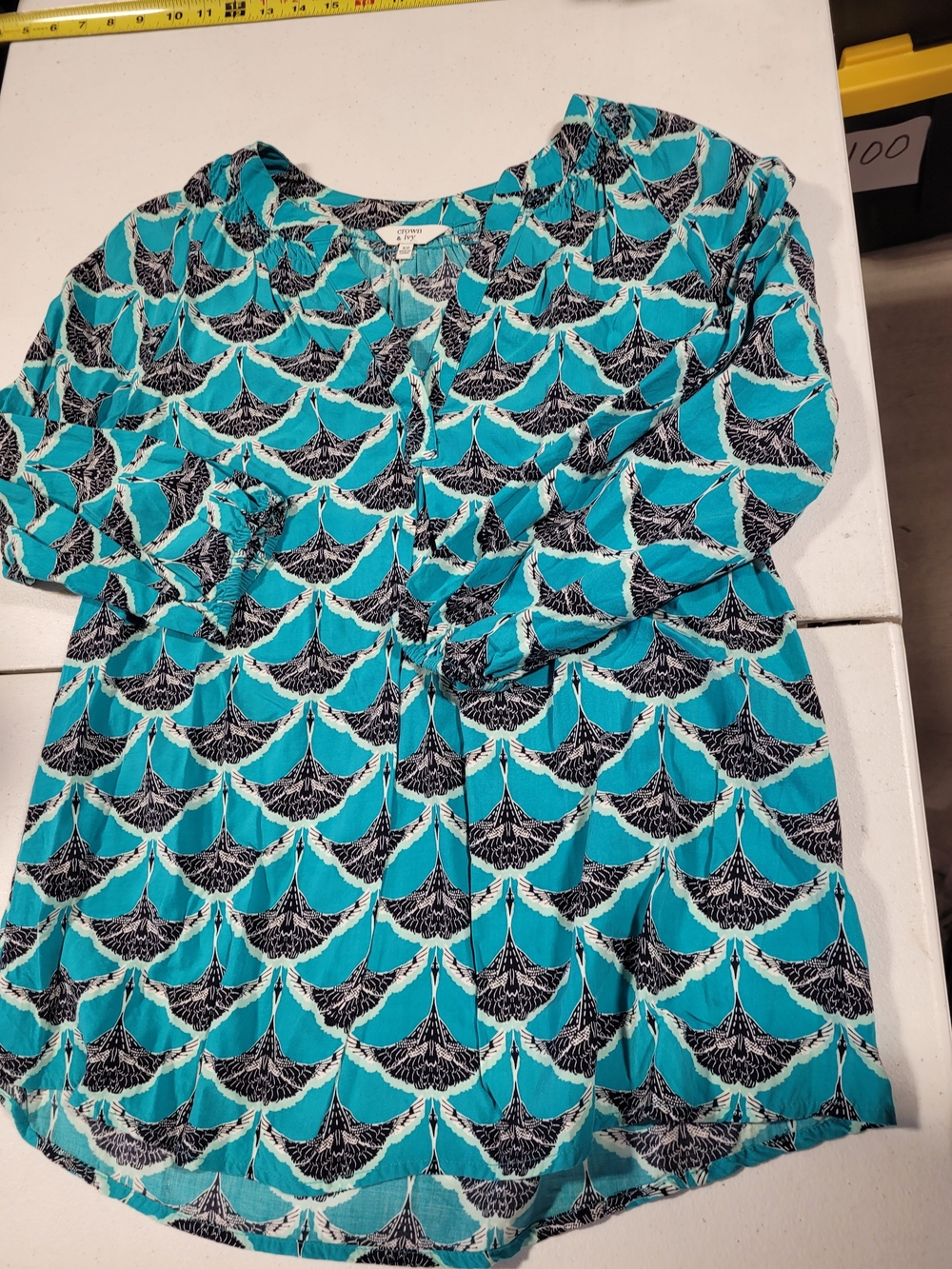 crown & ivy Teal and Black Patterned Button-Front Tunic